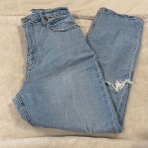 Abercrombie & Fitch Light Wash Ultra High Rise Curve Straight-Leg Ripped Jeans